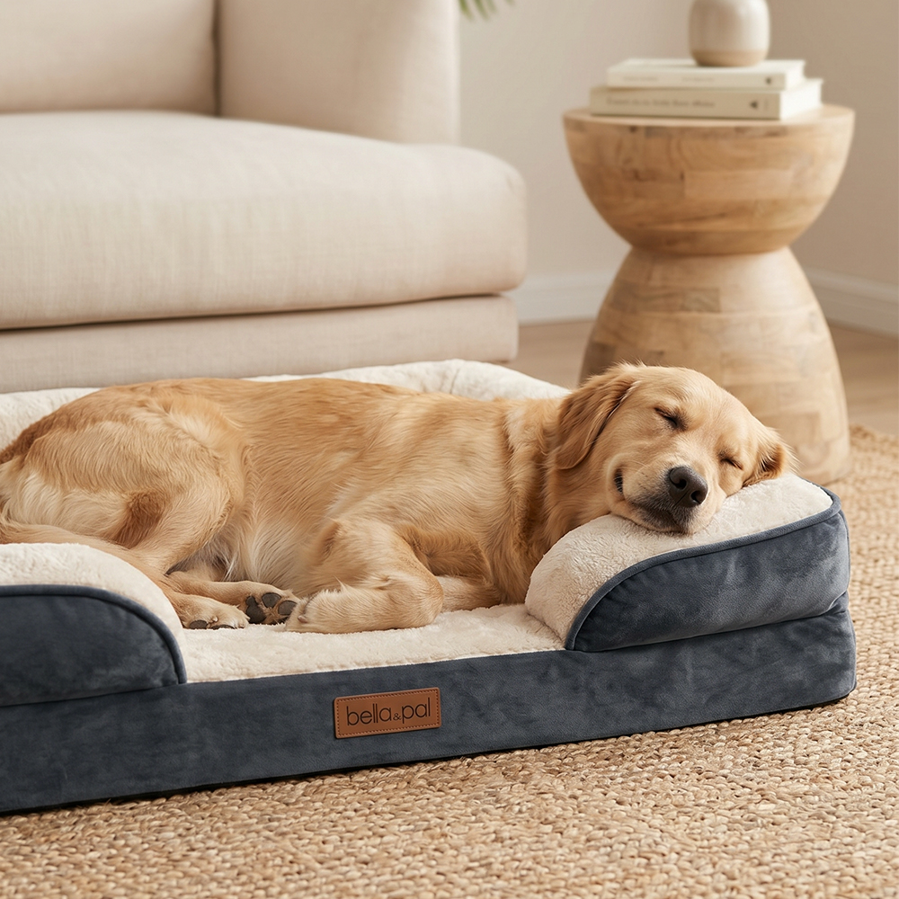 Memory foam orthopedic dog bed grey detail